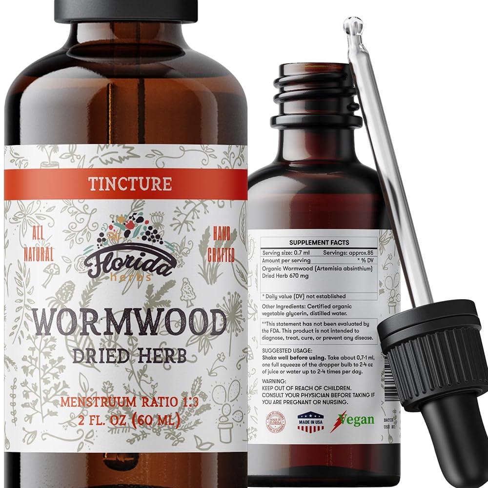 Florida Herbs Wormwood Organic Tincture Digestive Cleanse - 2 Fl Oz