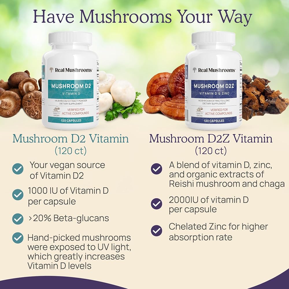 Real Mushrooms Zinc and Vitamin D2 Capsules – 120 Count - image 7
