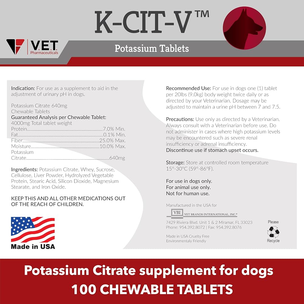 V.E.T. PHARMACEUTICALS K-CIT-V Potassium Citrate 640mg - 100 Tablets - image 7