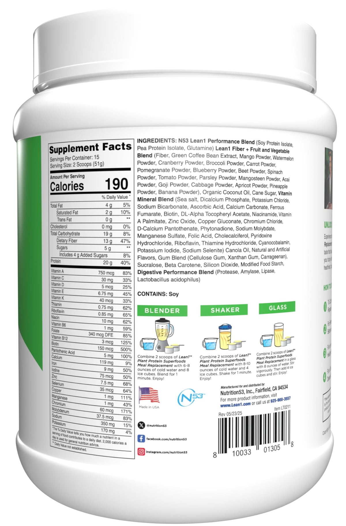 LEAN1 Plant-Based Protein Powder Meal Replacement Banana - 15 Servings - image 3