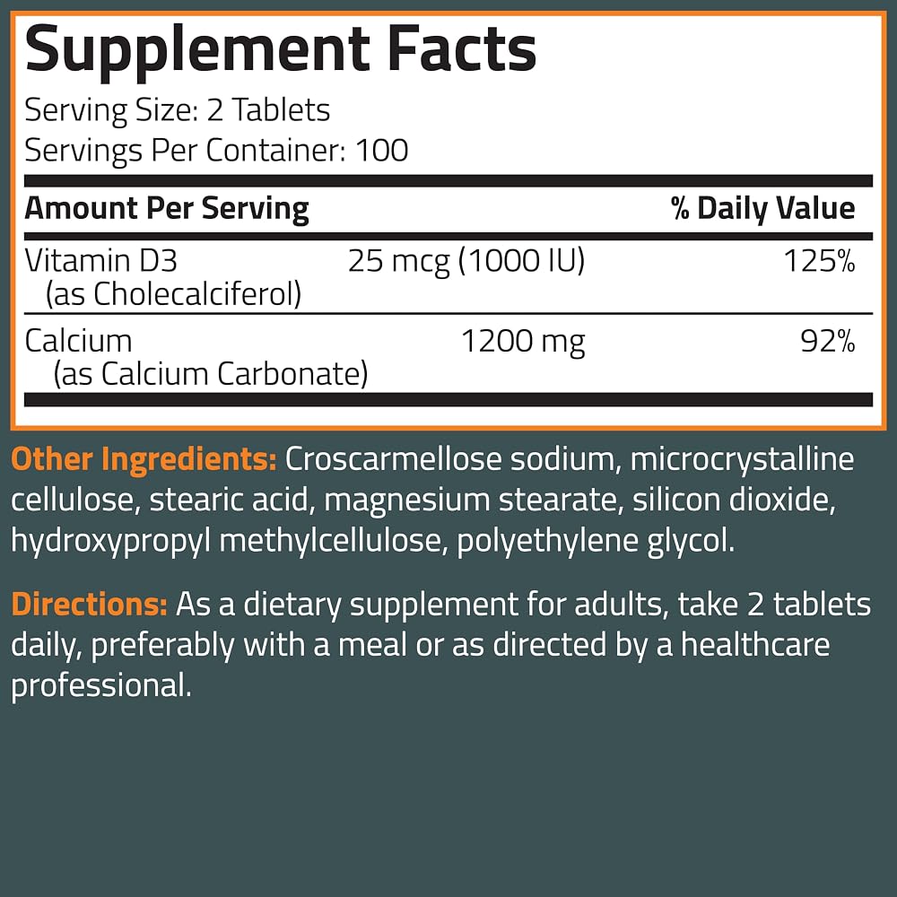 Bronson Calcium 1200 MG Per Serving Plus Vitamin D3 1000 IU High