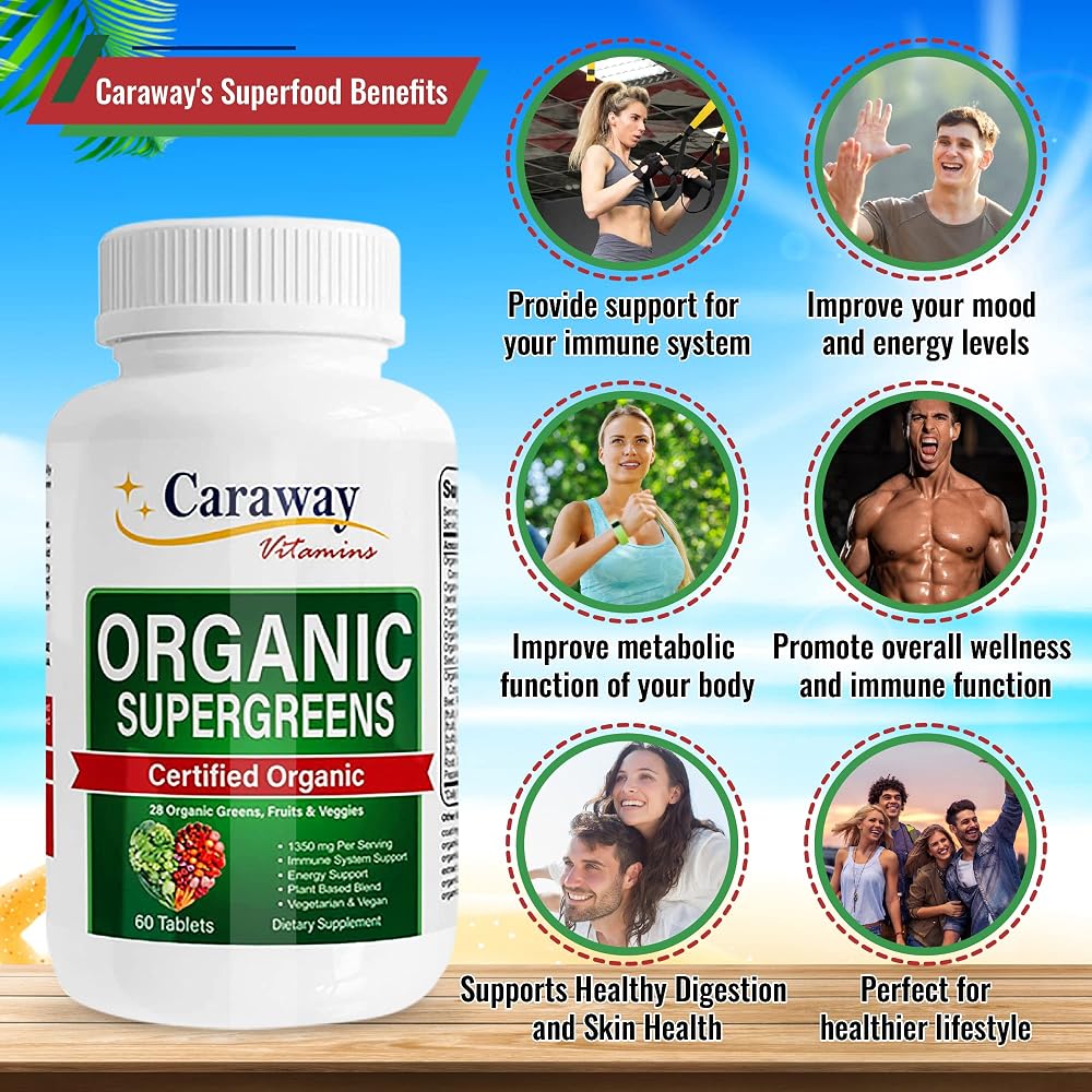 Caraway Vitamins Organic Super Greens Complex - 60 Tablets - image 4