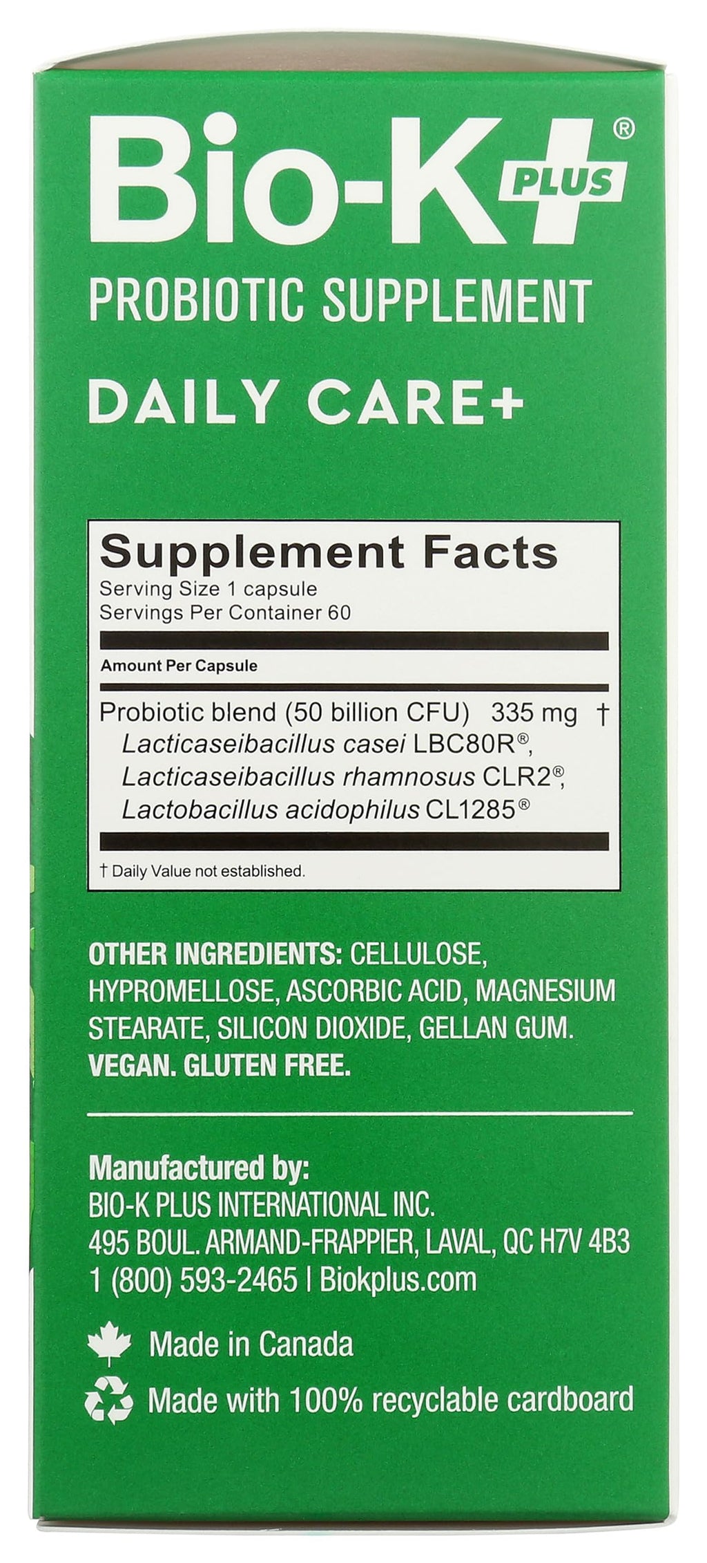 Bio-K + Daily Care Plus Probiotic Supplement Capsules for Adult Men