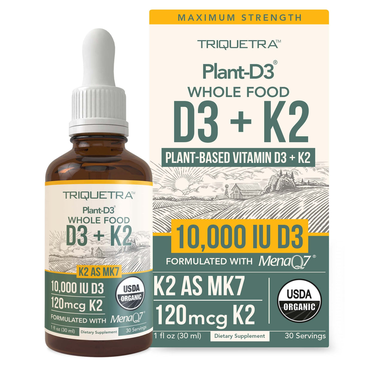 Triquetra Health Organic Plant D3 K2 Vitamin 10000 IU - 1 Fl Oz