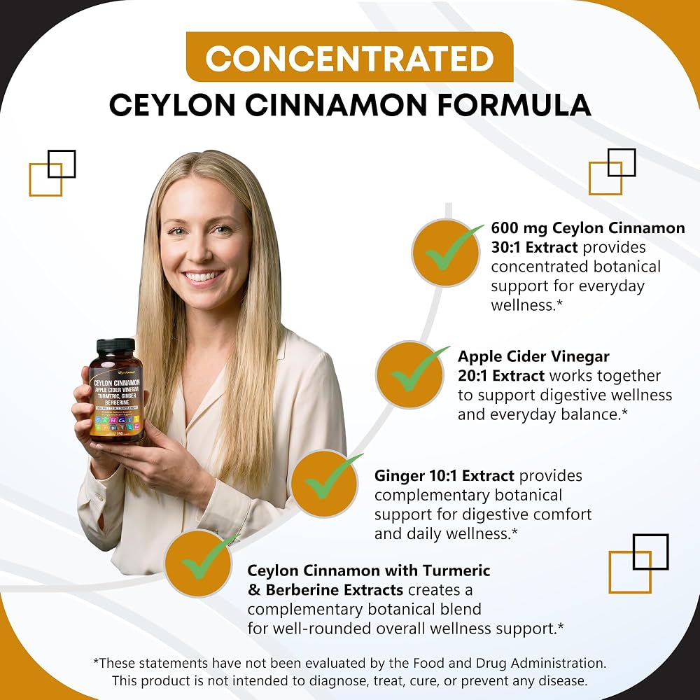 GUDOMET Ceylon Cinnamon 1500 mg with Apple Cider Vinegar - 150 Capsules - image 5