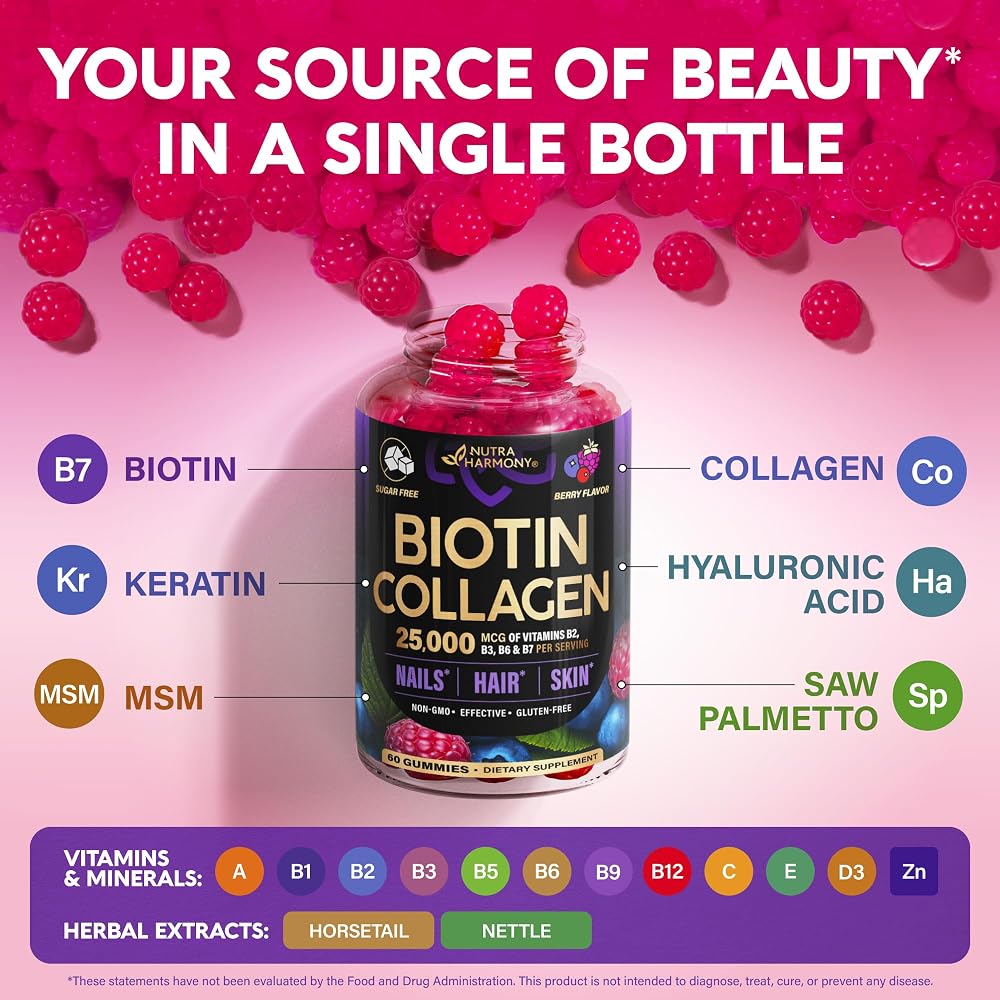NUTRAHARMONY Biotin Gummies with Collagen - Hair Growth Support Skin