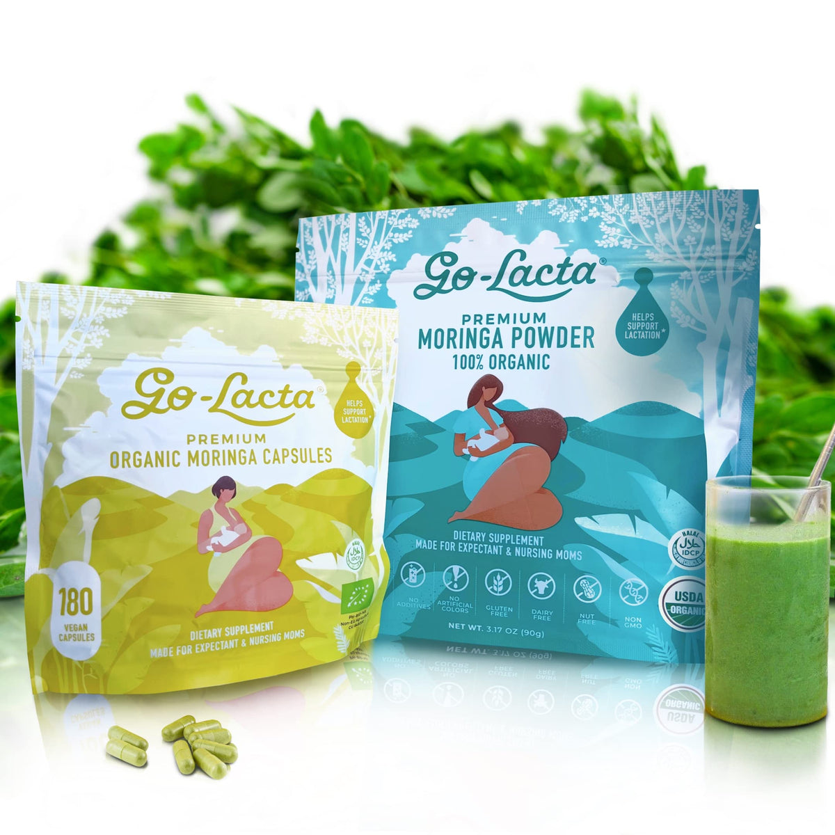 Go-Lacta Organic Moringa Capsules and Powder Bundle - 180 Capsules - image 2