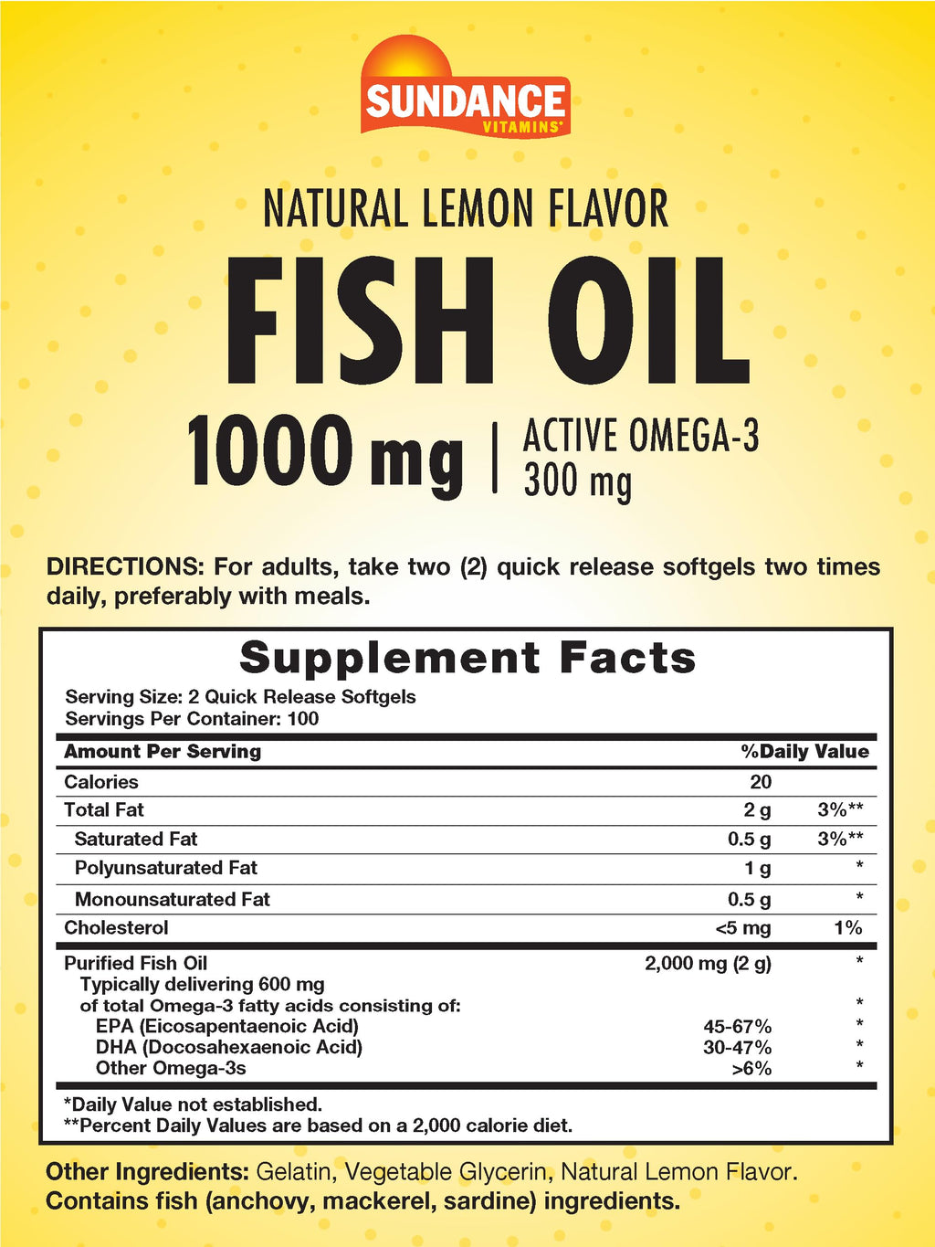 Sundance Fish Oil Softgels 1000mg Omega-3 - 200 Softgels - image 2