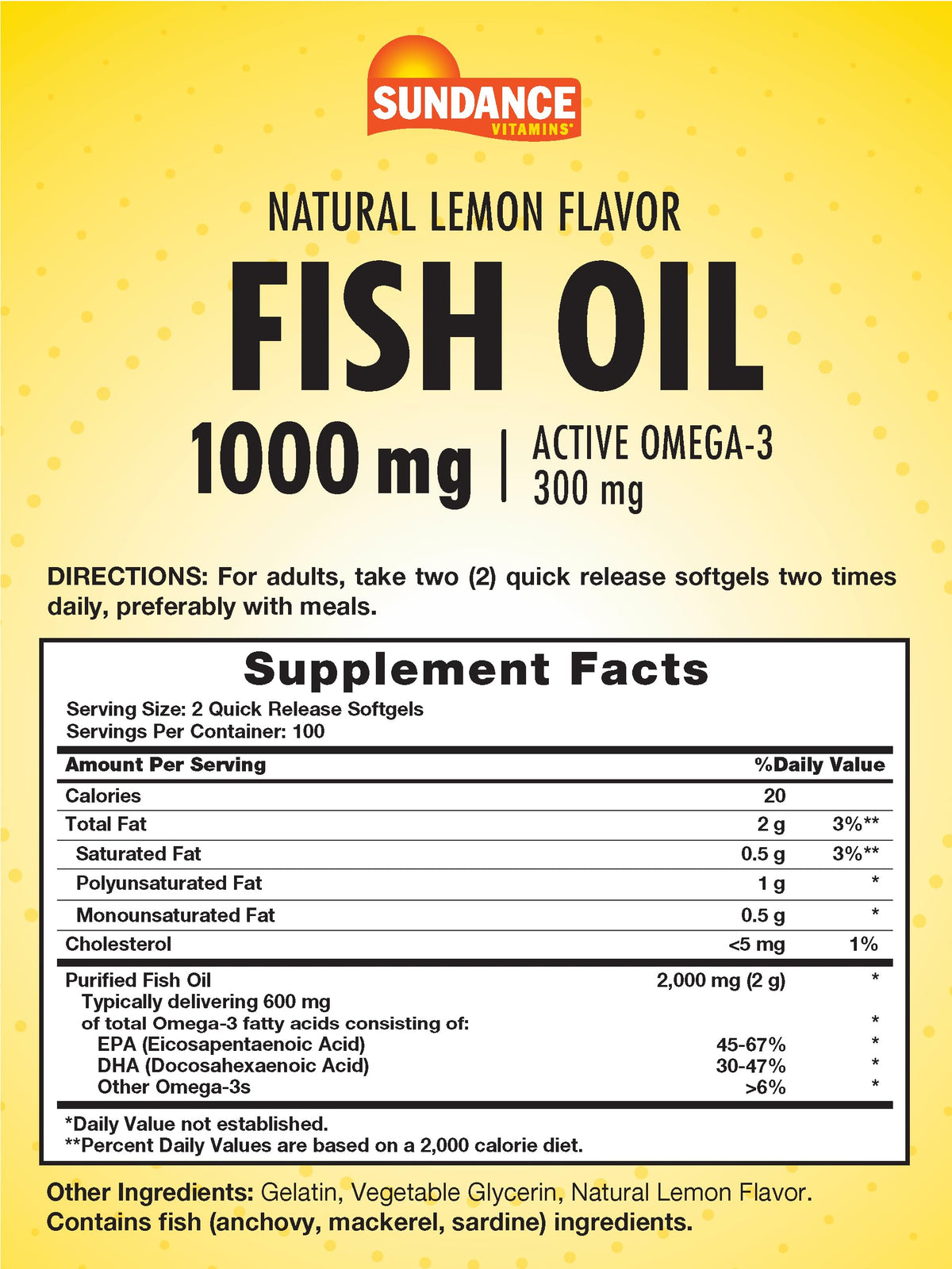 Sundance Fish Oil Softgels 1000mg Omega-3 - 200 Softgels - image 2
