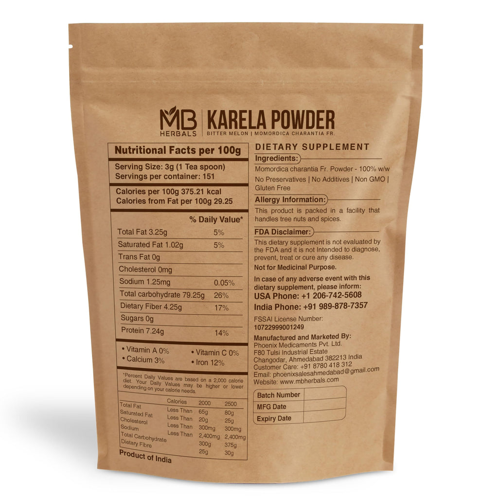 MB Herbals De-Seeded Karela Powder 8 oz / 227 Gram (0.5 lb)