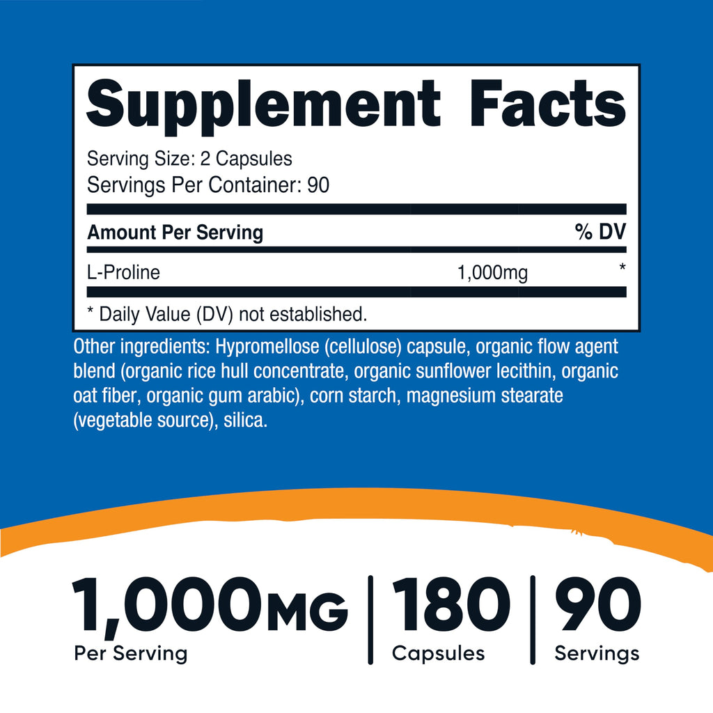 Nutricost L-Proline 1000mg - 180 Capsules - image 2