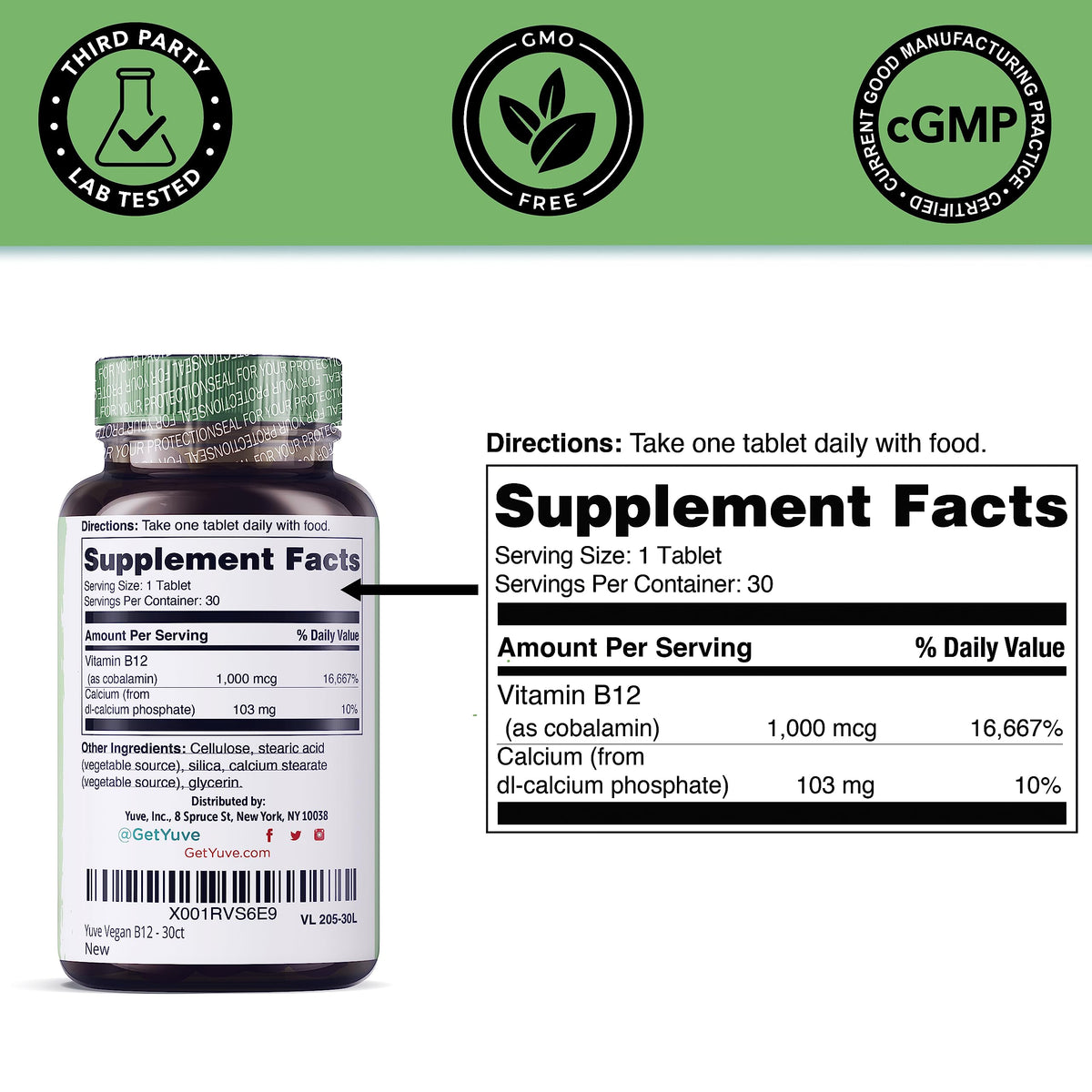 Yuve Vegan B12 with Calcium 1000mcg - 30 Tablets - image 4