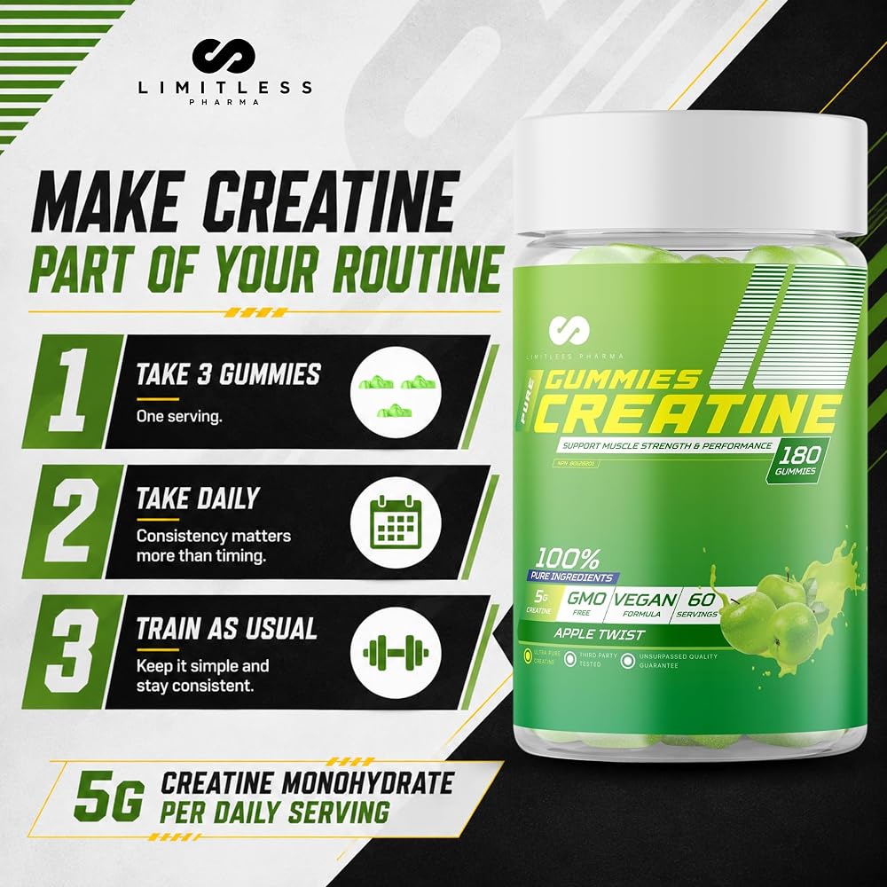 Limitless Pharma Pure Creatine Gummy Candy 5g - 180 Gummies - image 8