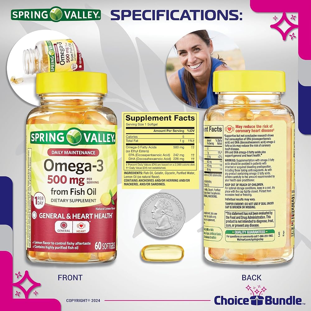 Choice Bundle Spring Valley Fish Oil Omega 3 Fatty Acid Supplement