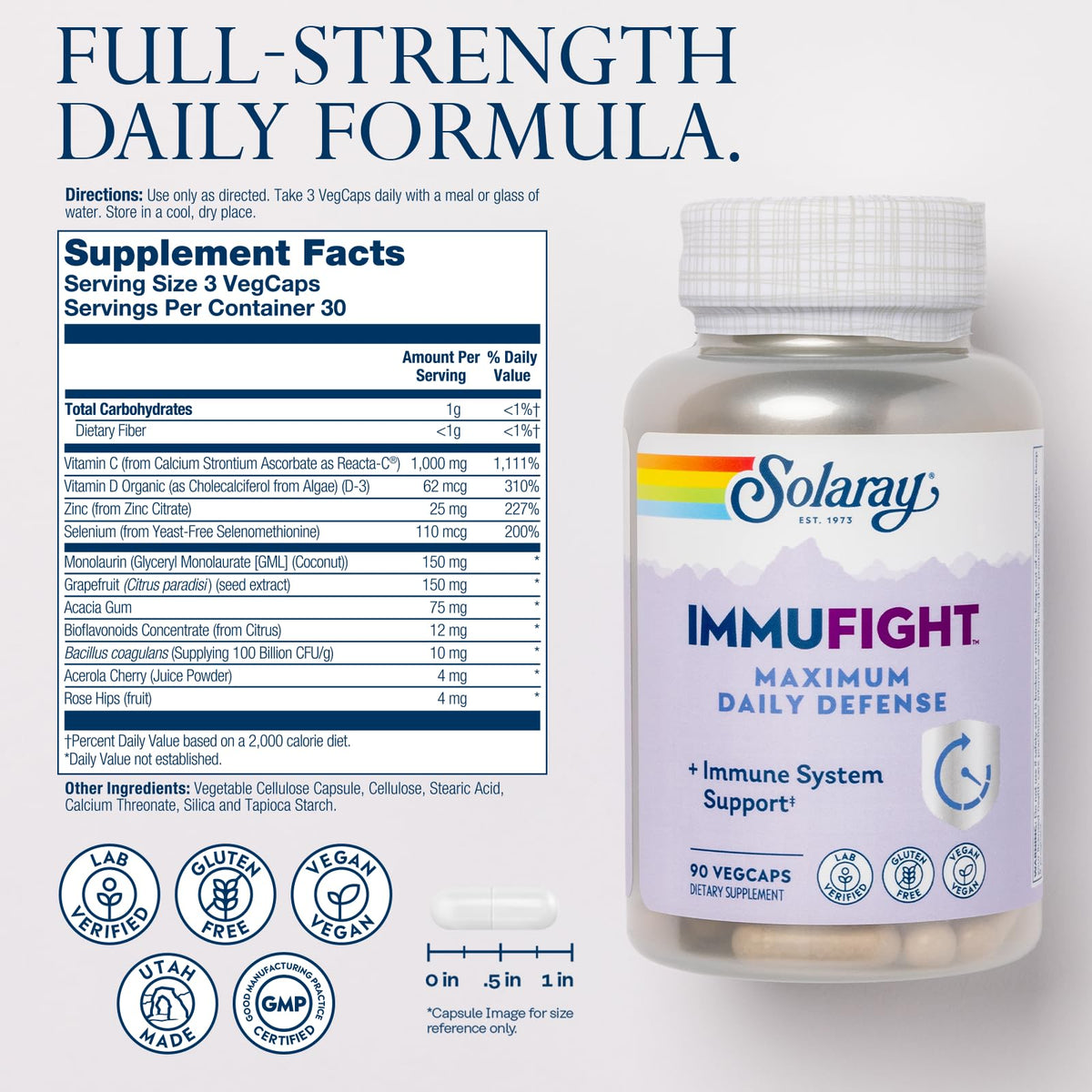 SOLARAY Immufight Maximum Daily Defense Immune Support - 90 Vegetarian Capsules - image 2