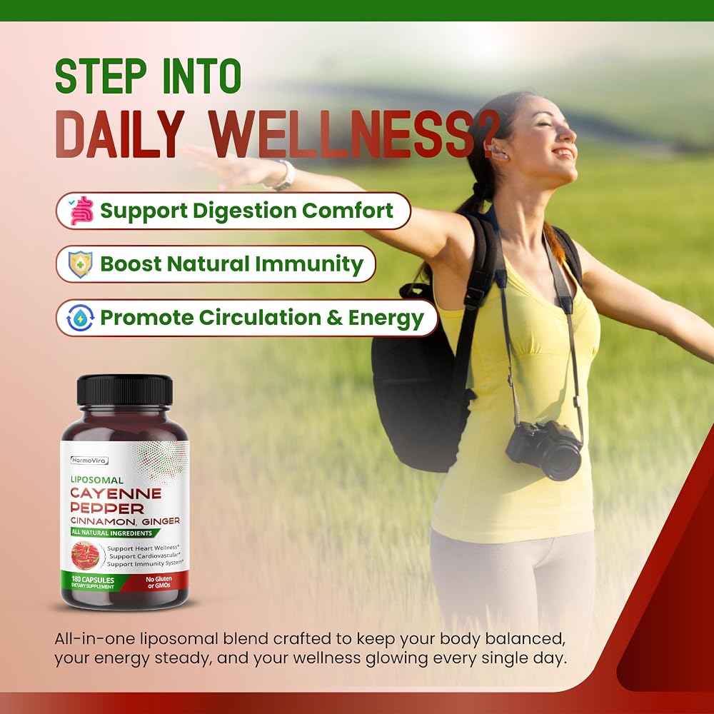 HarmoVira Liposomal Cayenne Pepper 11-in-1 Heart Wellness - 180 Capsules - image 2