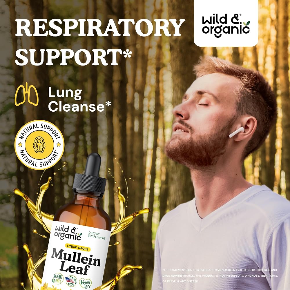 Wild & Organic Mullein Leaf Tincture - Lung Detox - Organic Mulein