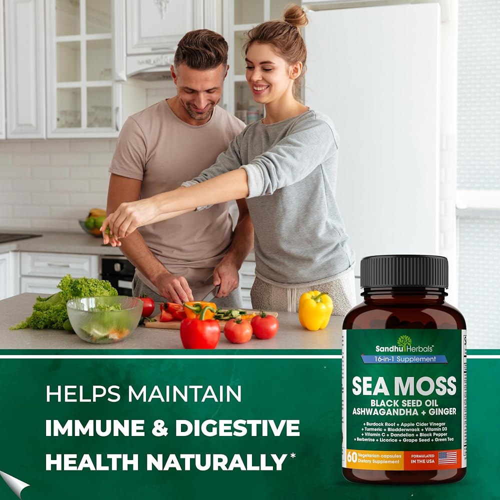 SANDHUHERBALS Sea Moss Capsules with Black Seed Oil & Ashwagandha - 60 Count - image 2