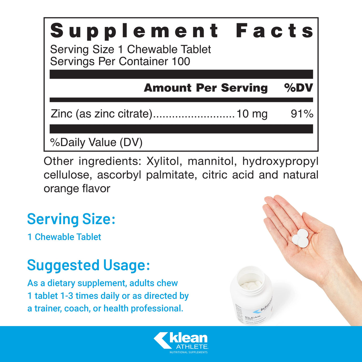 Klean Athlete Klean Zinc Natural Orange Flavor - 100 Tablets - image 2