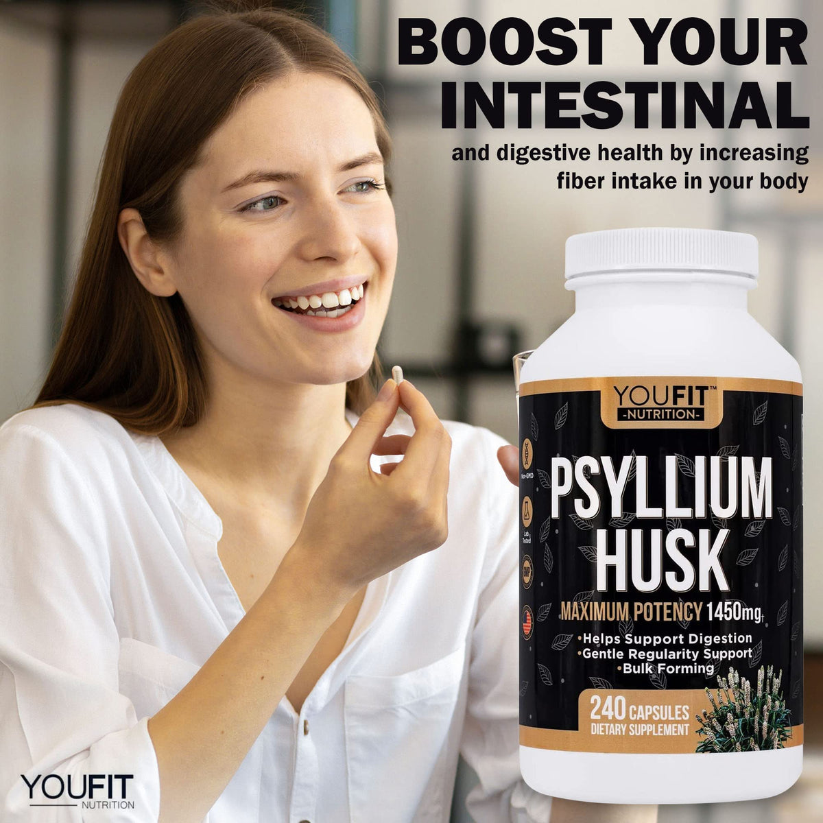 YouFit Nutrition Psyllium Husk Capsules 1450mg - 240 Capsules - image 9
