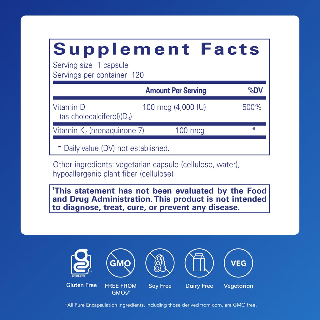 Pure Encapsulations Vitamin D3 & K2 - 120 Capsules - image 2
