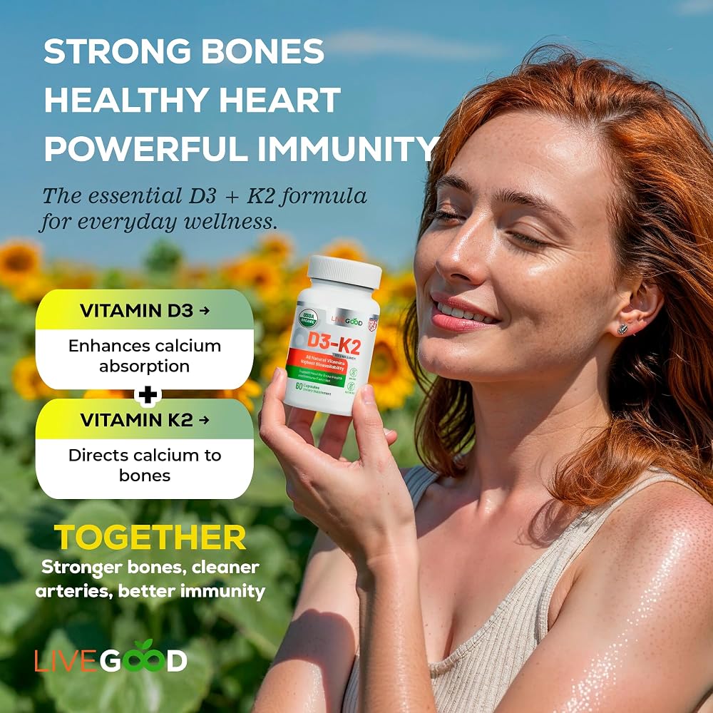 LiveGood Vitamin D3 K2 2000 IU Organic Vegan - 60 Capsules - image 4