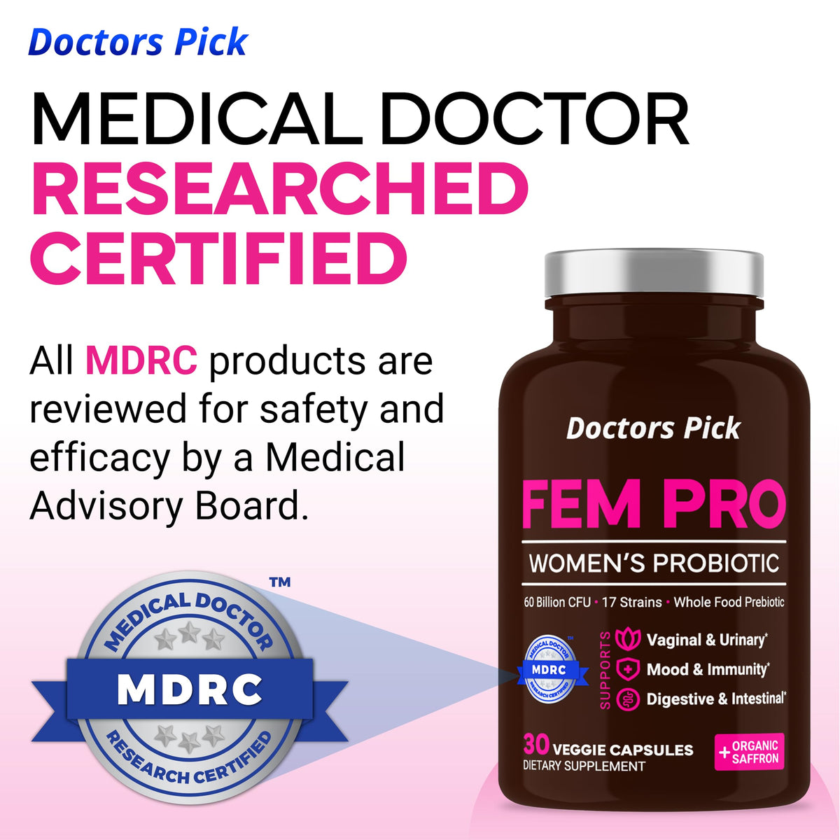 Doctors Pick Fem Pro Probiotics for Women. Vaginal