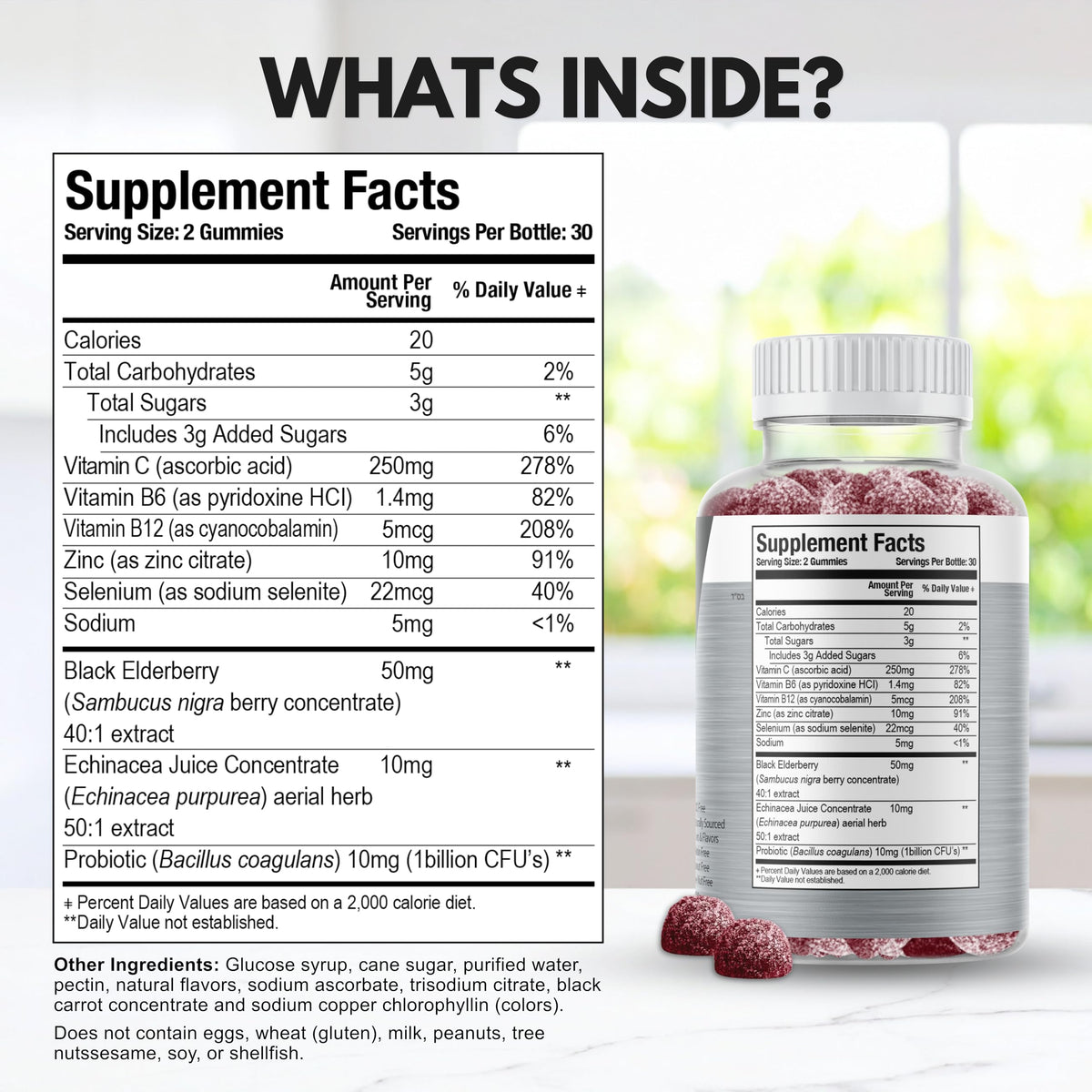 Viteey 8 in 1 Immune Support Booster Pectin Gummies with Probiotics