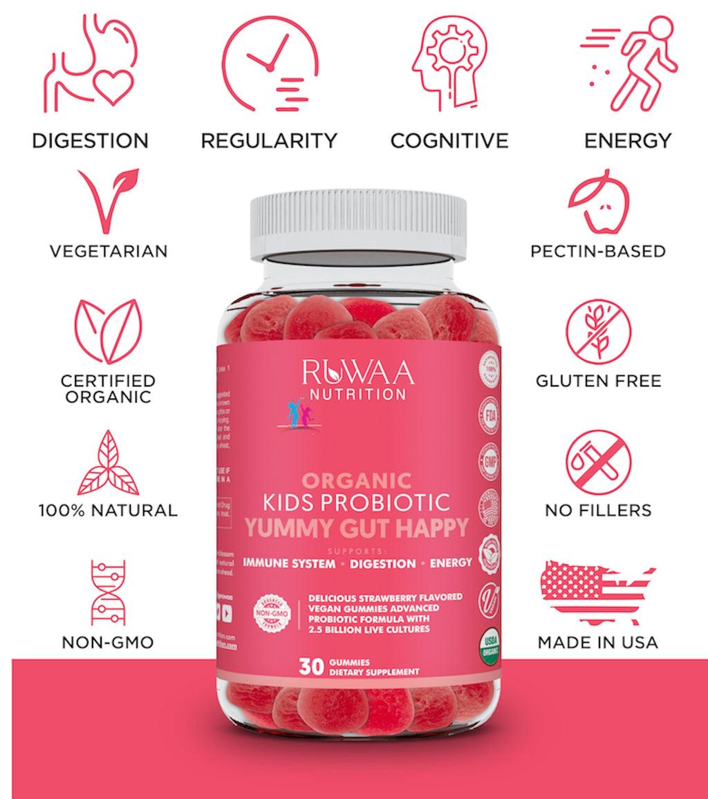 RUWAA NUTRITION Probiotics for Kids. Yummy Gut Happy Organic