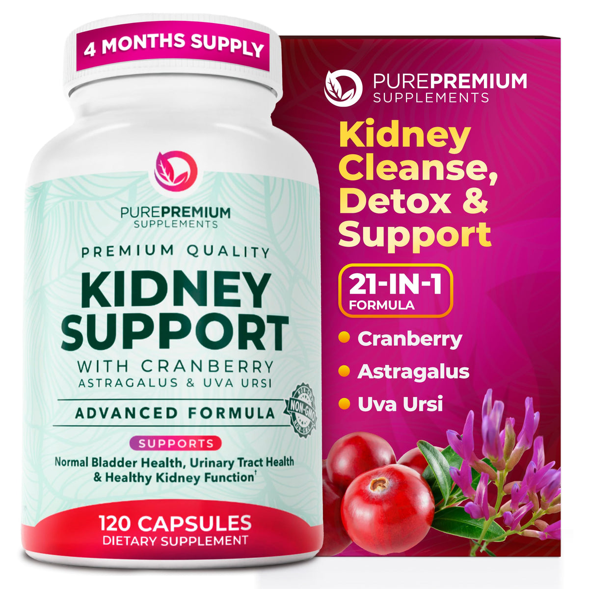 PurePremium Kidney Support Supplement - 120 Capsules