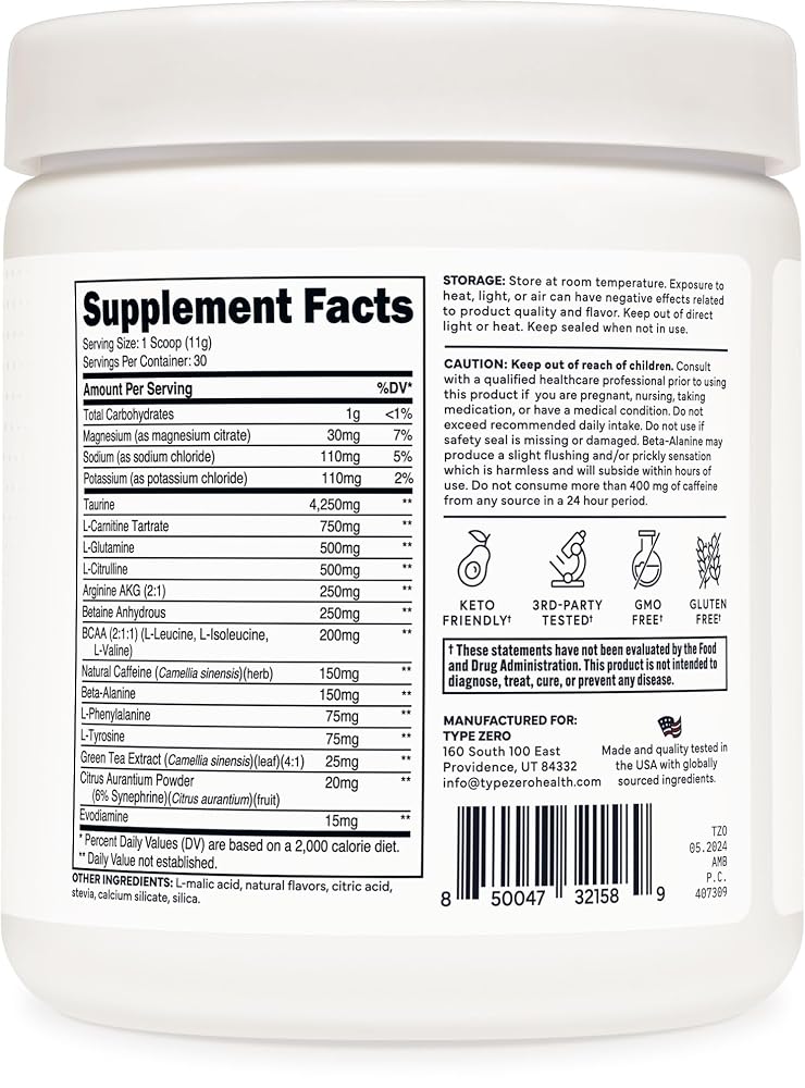 Type Zero Amino Burn Vegan BCAAs Pre-Workout Powder - 30 Servings - image 8