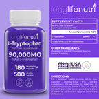 LongLifeNutri L-Tryptophan 500mg Sleep Support - 180 Vegetarian Capsules - image 2