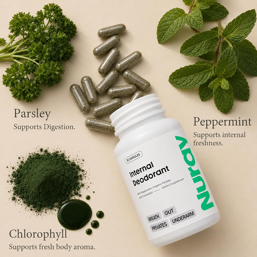 Nuray Internal Deodorant Supplement Natural Chlorophyll - 30 Capsules - image 2