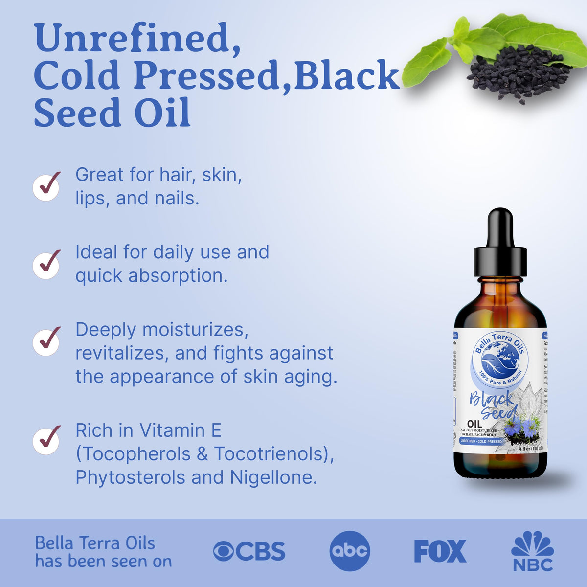 Bella Terra Oils - Black Seed Oil 8 oz - Cold-Pressed & Pure - image 3