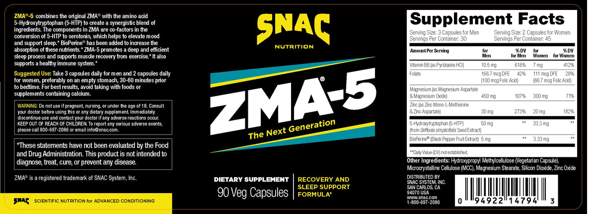 SNAC ZMA-5 Magnesium Glycinate Mineral Supplement - 90 Capsules - image 2