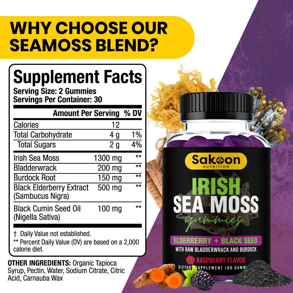 Sakoon Nutrition Irish Sea Moss Gummies with Elderberry - 60 Gummies - image 3