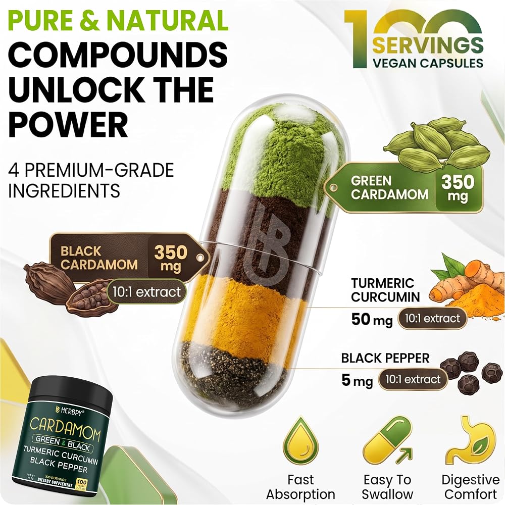 Herbpy 4in1 Cardamom Powder Capsules - 100 Count - image 2