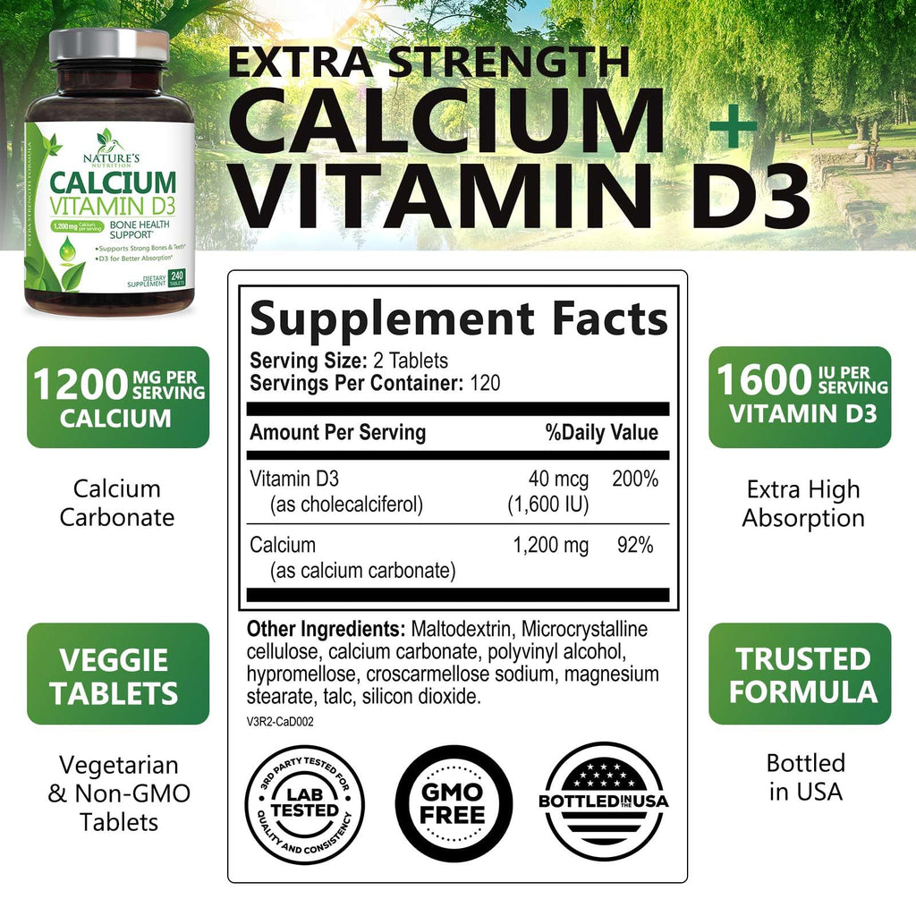 Nature's Nutrition Calcium 1200 mg with Vitamin D3 - Premium Bone