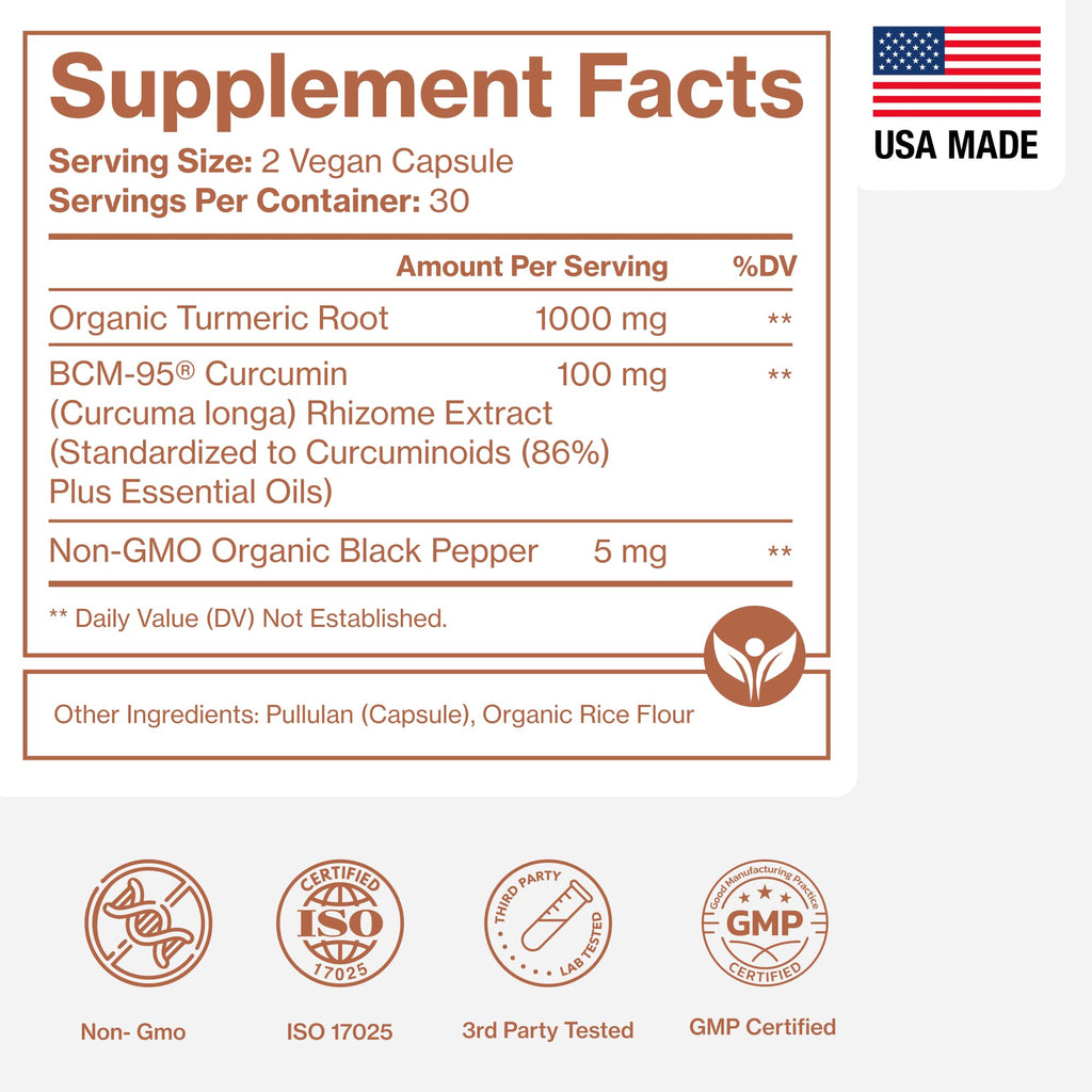 Pure Micronutrients Organic Turmeric Curcumin 1000mg - 60 Vegan Capsules - image 6