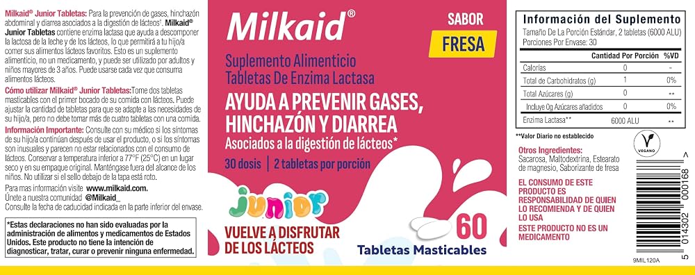 Milkaid Junior Lactase Enzyme Chewable Tablets for Lactose Intolerance