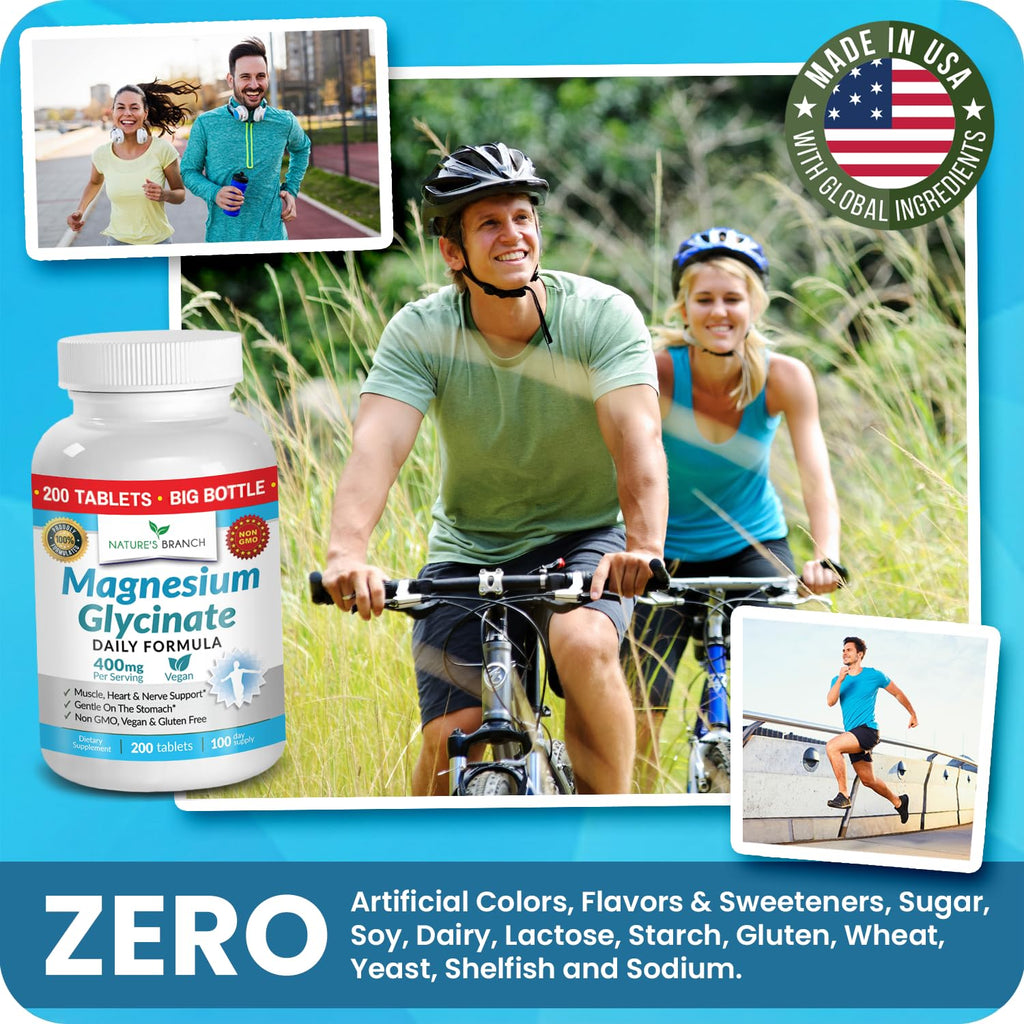Nature's Branch Magnesium Glycinate 400mg for Sleep & Heart - 200 Tablets - image 8