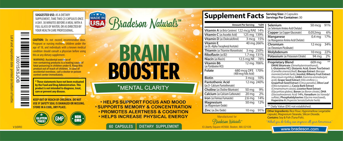 Bradeson Naturals Brain Booster Supplement for Focus & Memory - 60 Capsules - image 3