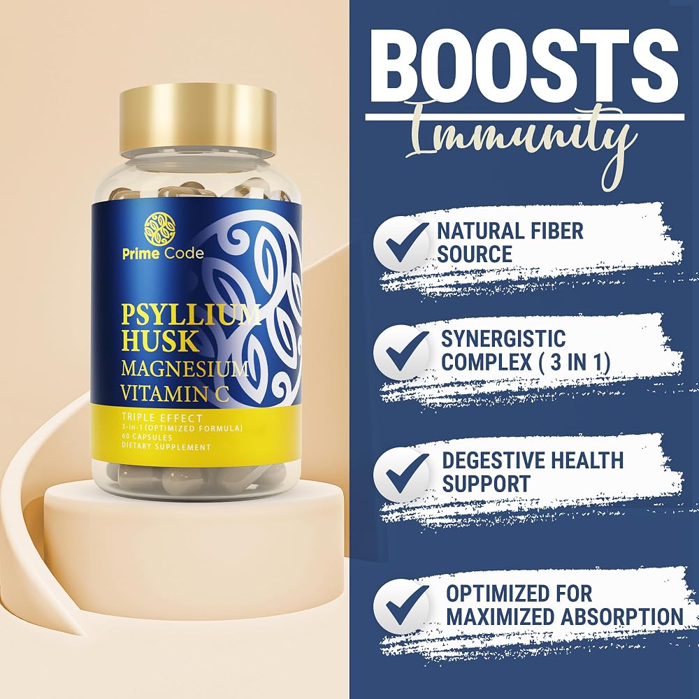Prime Code Psyllium Husk Capsules with Magnesium & Vitamin C - 60 Capsules - image 3