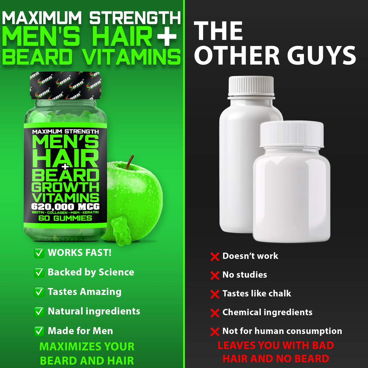 BBS Best Beard Stuff Biotin Gummies for Beard & Hair Growth - 60 Count - image 4