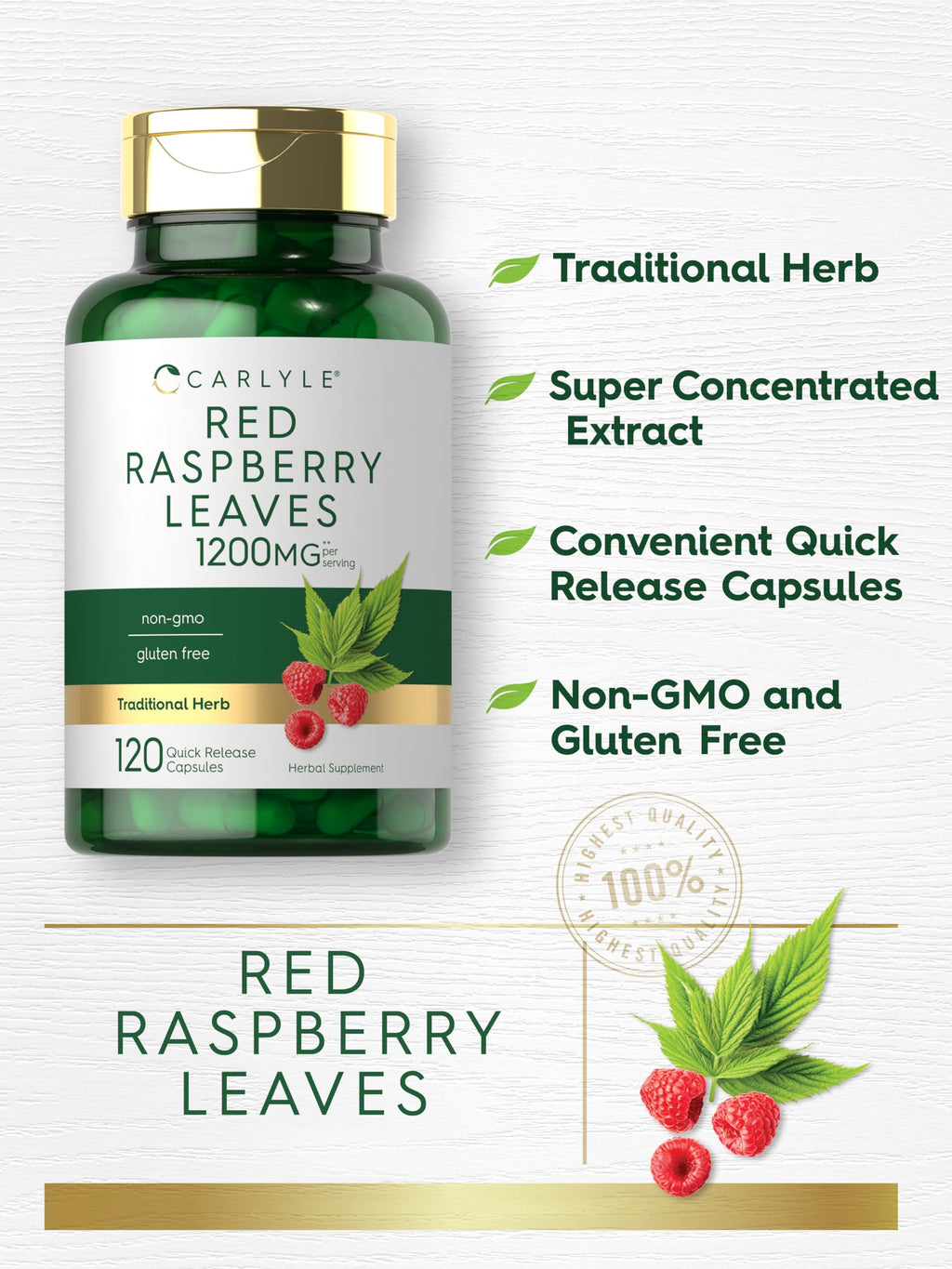 Carlyle Red Raspberry Leaf Capsules - 120 Count - image 3
