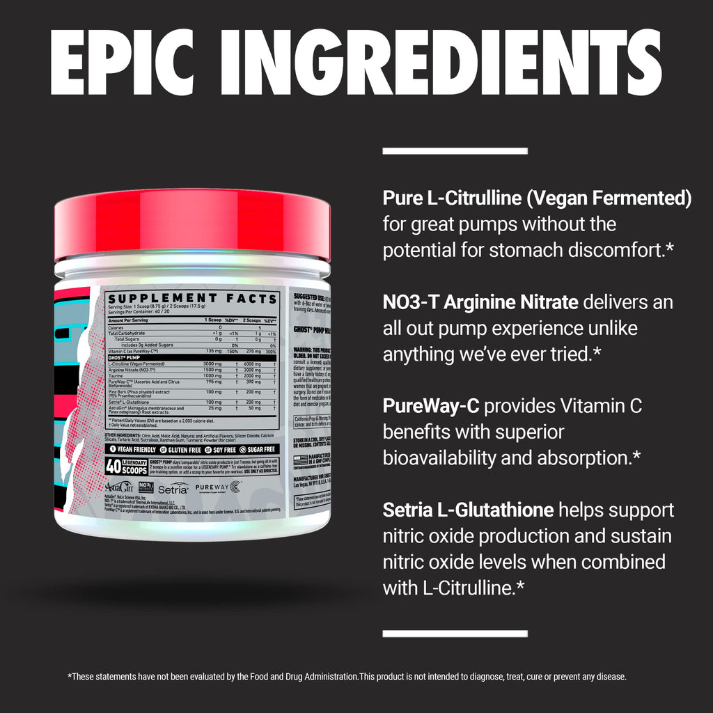 GHOST Pump, Stim-Free Nitric Oxide Powder, 40 Servings