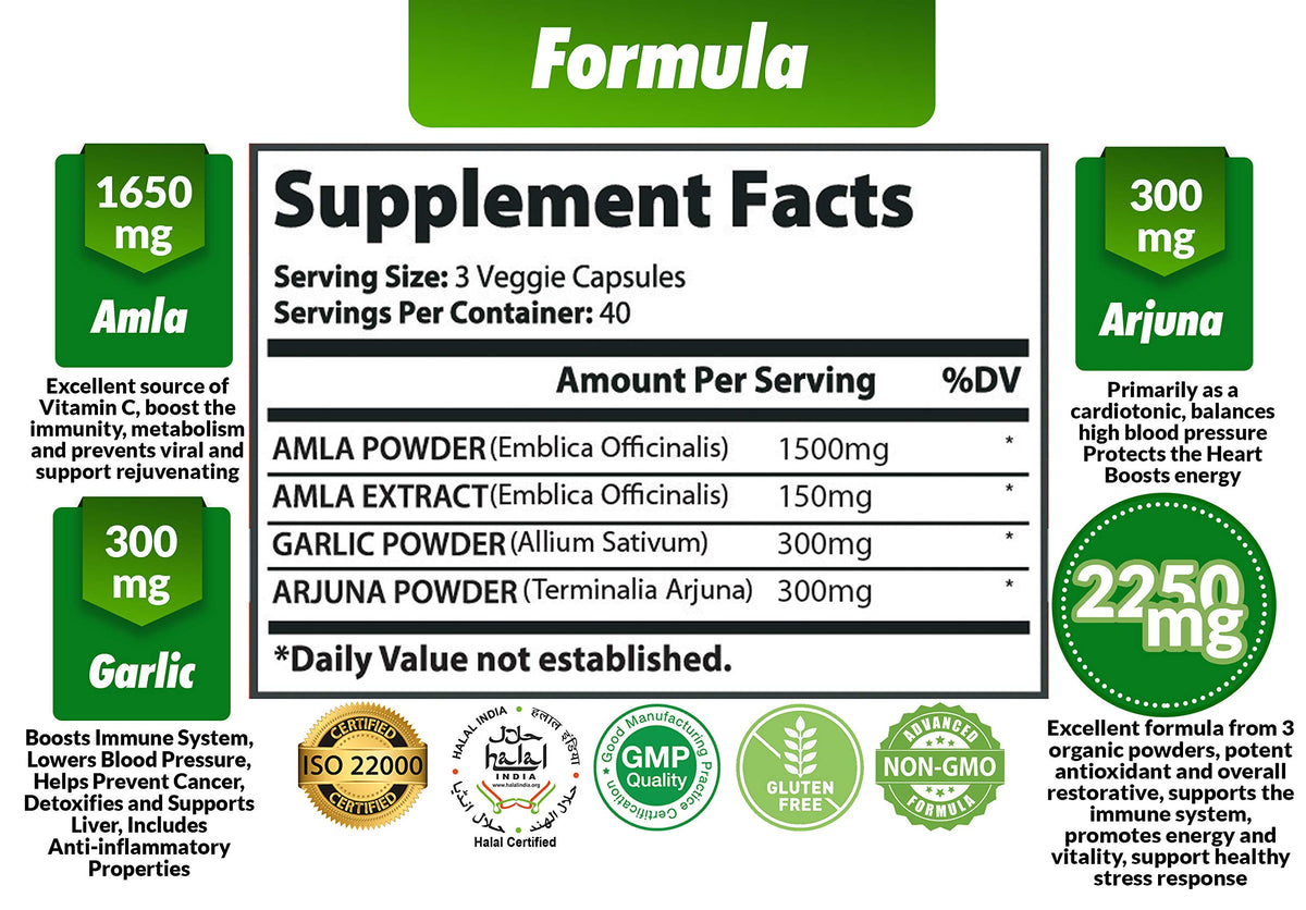 Cona Nature Organic Amla Capsules with Arjuna & Garlic - 120 Capsules - image 2
