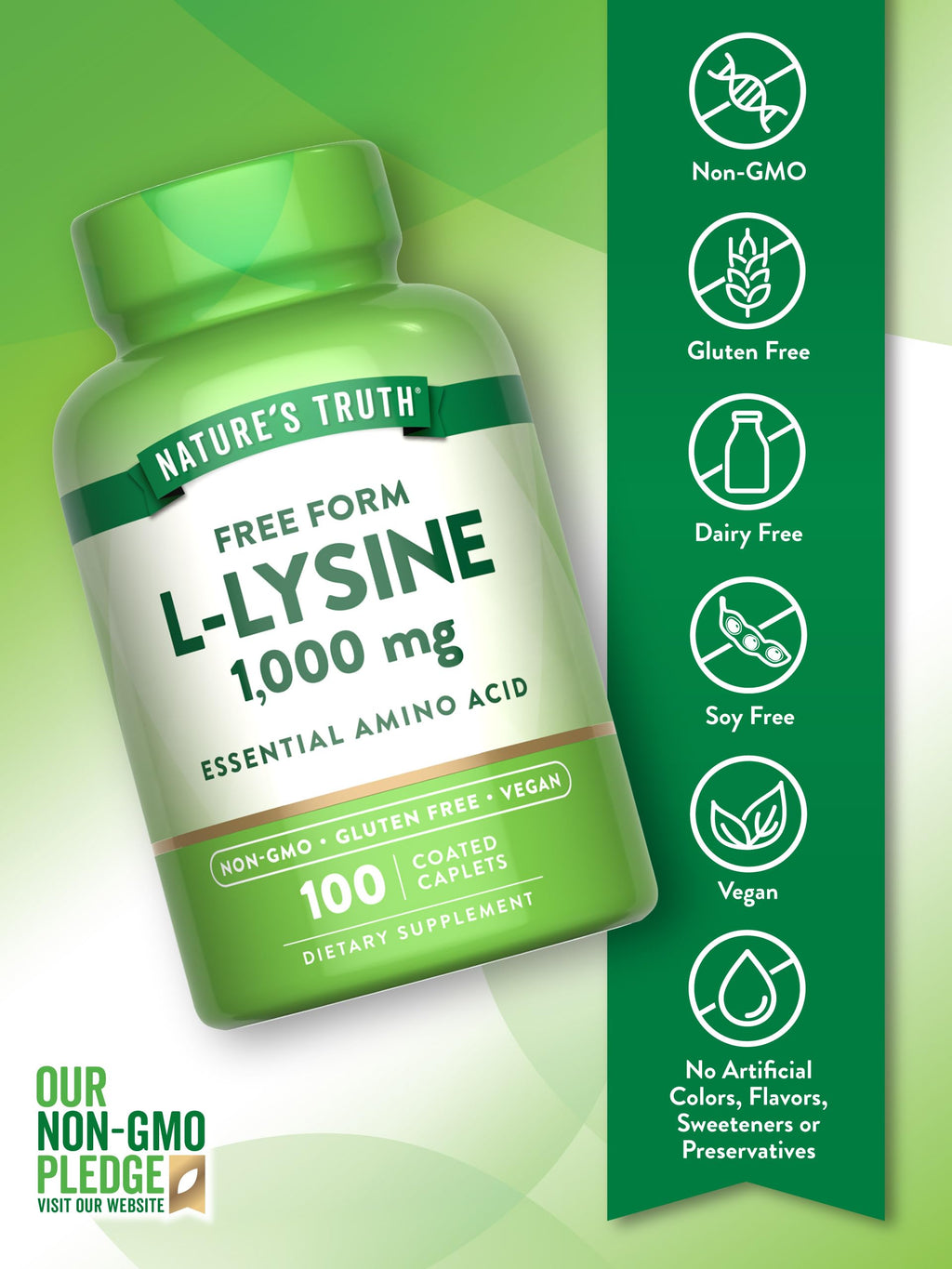 Nature's Truth L-Lysine 1000mg Essential Amino Acid - 100 Caplets - image 3