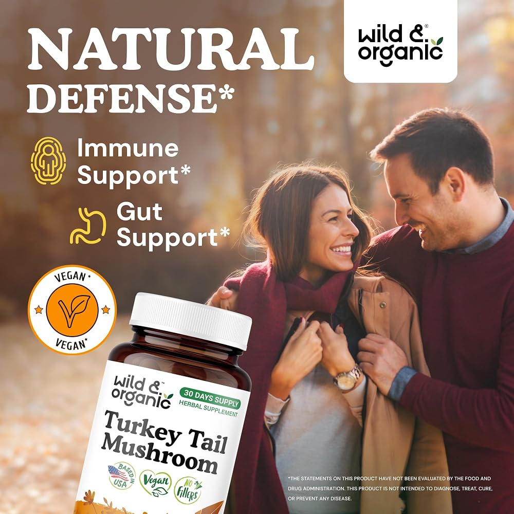 Wild & Organic Turkey Tail Mushroom Capsules 1000 mg - Immune Support