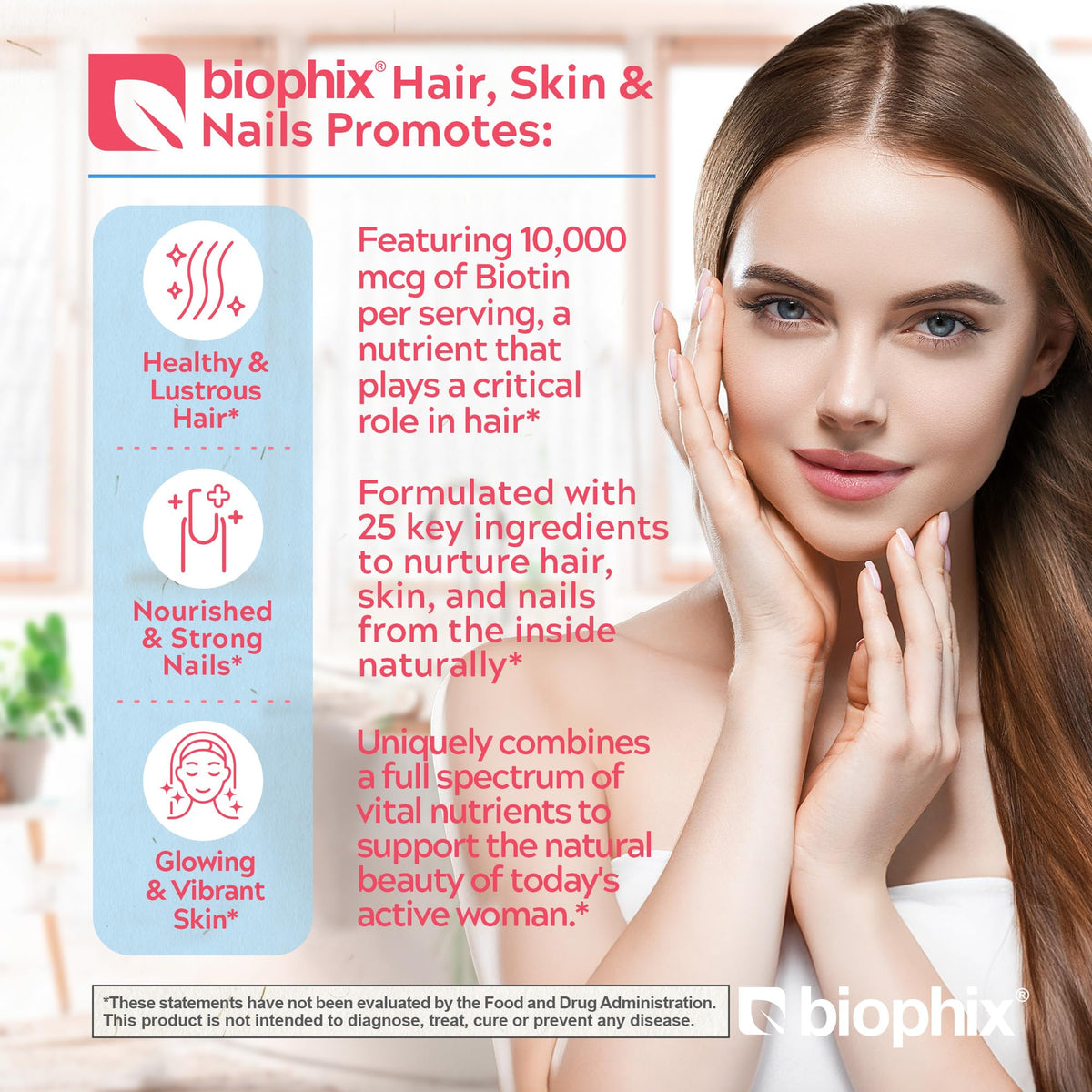 biophix Hair Skin and Nails Complex Biotin 10,000 mcg - 180 Caplets - image 2